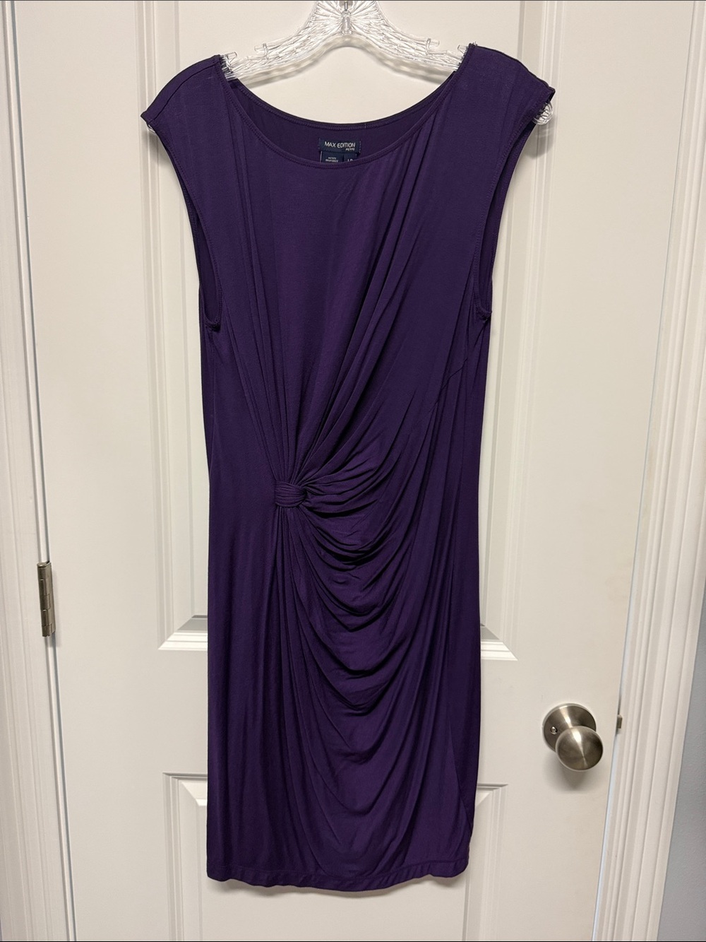 Max Studio Deep Purple Draped Knot-Front Midi Dress